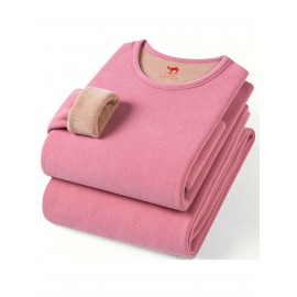 Plus Size - Men'S & Women'S Thermal Underwear Set - Heavy-Duty Fleece-Lined Winter Pants, Thickened Thermal Base for Extreme Cold, Soft Pink/Red color, Elegant Everyday & Formal wear - Cold Weather Essentials