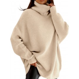 Plus Size, Women' Size Chunky Batwing Sweater - Oversized Turtleneck Pullover, Winter Warm Loose Fit Jumper Suitable for Winter, Casual & Dressy Outfits