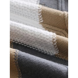 Men'S New Color-Blocked High-Neck Long-Sleeve Retro College-Style Knitted Base Layer for Casual Autumn And Winter
