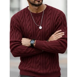 New Autumn-Winter Men's Casual Commuter Solid Color Crew Neck Knit Pullover
