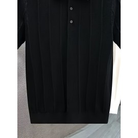 Luxury Knit Short Sleeve Polo Shirt for Men | Summer New Solid Color Lapel Collar Casual Tops, Button Details, Regular Fit