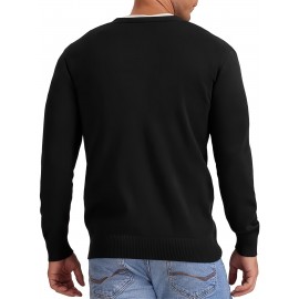New Men's Solid Color Spring/Autumn Knit Cardigan V-Neck Outerwear Youth Knit Sweater Coat