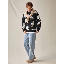 Men's Trendy Cute Pattern Animal Goose Pullover Casual Couple Street Round Neck Sweater Knitwear Warm