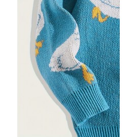 Men's Trendy Cute Pattern Animal Goose Pullover Casual Couple Street Round Neck Sweater Knitwear Warm