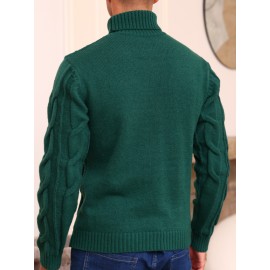 Men's Winter Knit Sweater Thickened Warm High Neck Pullover - Soft Cable Knit Design Solid Color Casual Cold Weather Sweaters for Office & Casual Attire (Regular Fit)