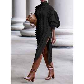 Elegant European and American High-Neck Long Dress for Women | Long-Sleeve A-line Winter Black Dress, Suitable for Weddings, Parties, and Formal Occasions, Machine Washable - Fashionable Long Dress, Solid Color, No, Regular Sleeve, Regular Top
