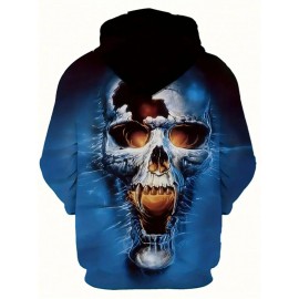 3D Men's Long Sleeve Casual Hoodie, Skull Print Hoodie, Drawstring, Kangaroo Pocket, Fashion Sweatshirt, Fashion Pattern Hoodie, Sports Fashion, Daily Spring Autumn Winter Top, PLUS SIZE