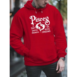 Plus Size Pisces Pattern Hoodie | Comfortable Fuzzy Sweatshirt with Zodiac Design, Printed with 