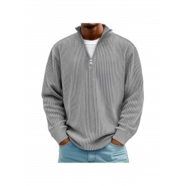 Men's Corduroy Quarter-Zip Sweater - Thermal Stand Collar -Neck Pullover, Corduroy Sweaters for Fall Winter Spring Summer, Casual Long Sleeve Machine-Washable Sweaters in Neutral Colors (/Tan/) - Regular Fit Top, PLUS SIZE