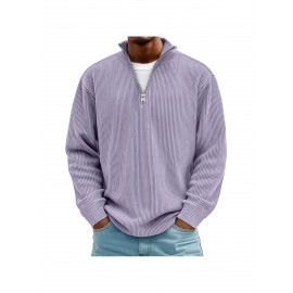 Men's Corduroy Quarter-Zip Sweater - Thermal Stand Collar -Neck Pullover, Corduroy Sweaters for Fall Winter Spring Summer, Casual Long Sleeve Machine-Washable Sweaters in Neutral Colors (/Tan/) - Regular Fit Top, PLUS SIZE