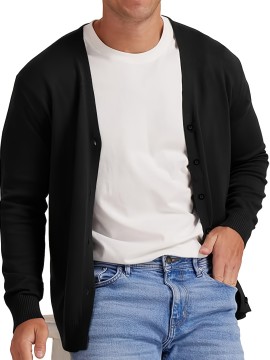 New Men's Solid Color Spring/Autumn Knit Cardigan V-Neck Outerwear Youth Knit Sweater Coat
