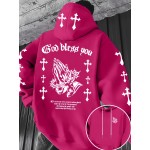 Men'S Christian Faith Hooded Sweatshirt with Prayer Hands & Cross Design - All-Season Casual Pullover, Machine Washable, Kangaroo Pocket & Drawstring Hood, Plus Size, Church Activities & Casual Attire